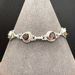 Sterling Silver Garnet Bracelet Adjustable